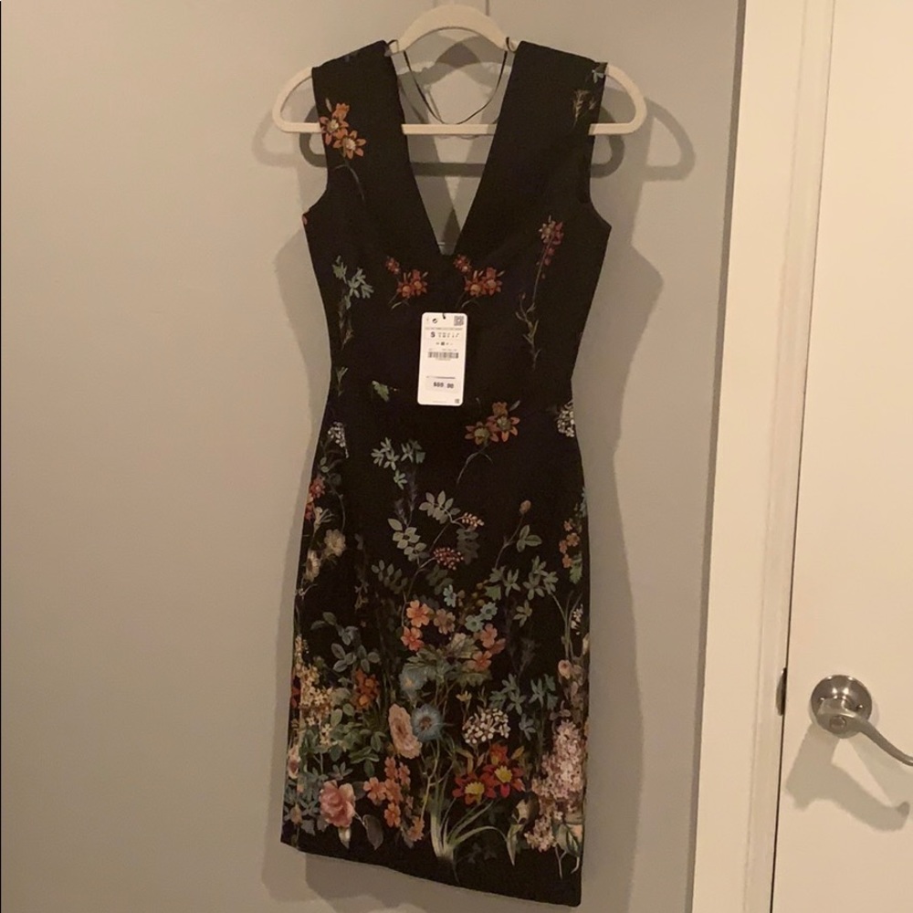 Zara floral black dress
